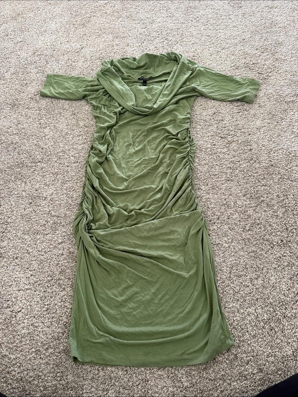 Isabella Oliver Olive Green Ruched Cowl Midi Dress Size 3